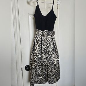 Black and Leopard Midi Dress Sz 2